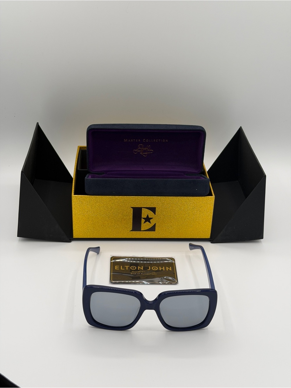 Elton John Master Collection Superstar 3 Sunglasses NVYGR Blue Complete Set
